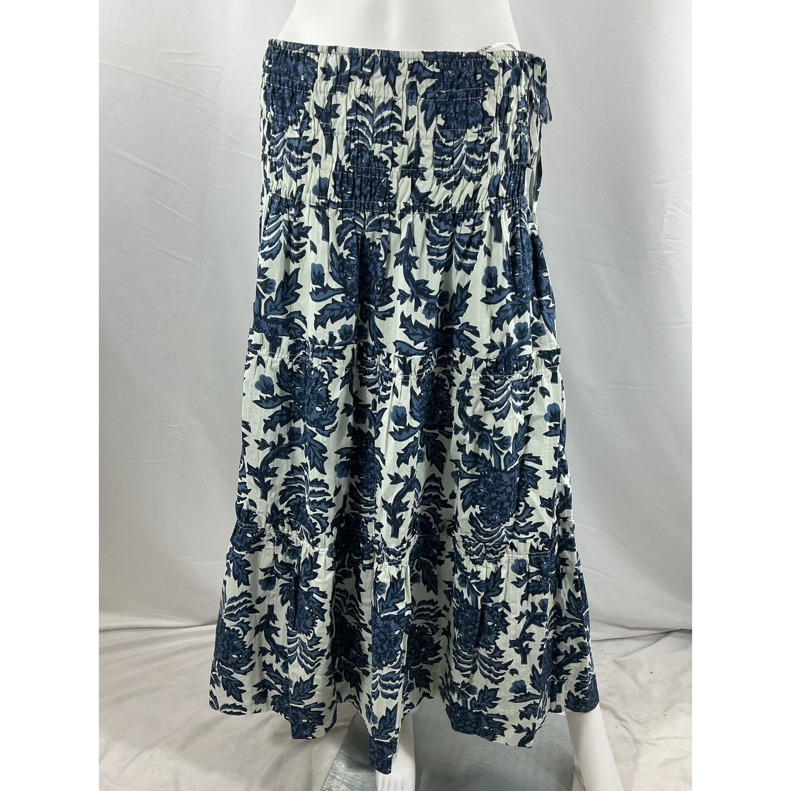 Shona Joy 'Diana' Blue Cotton Shirred Tiered Midi Skirt Size 10