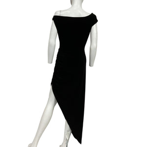 Norma Kamali Chic Black Drop Shoulder Side Drape Gown Dress Size M