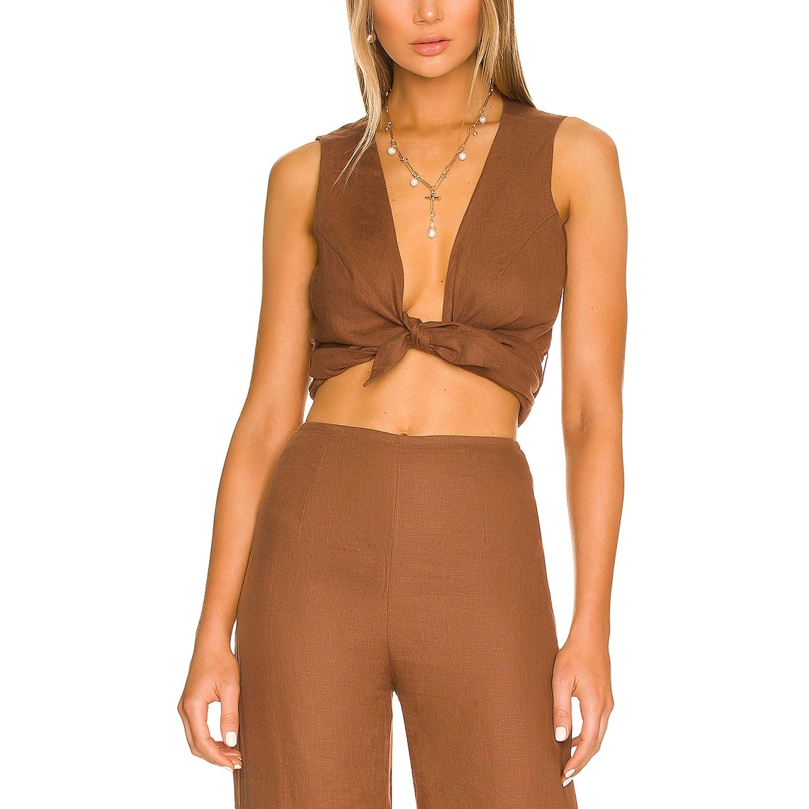 Faithfull The Brand 'Desitha' Brown Linen Top Size S