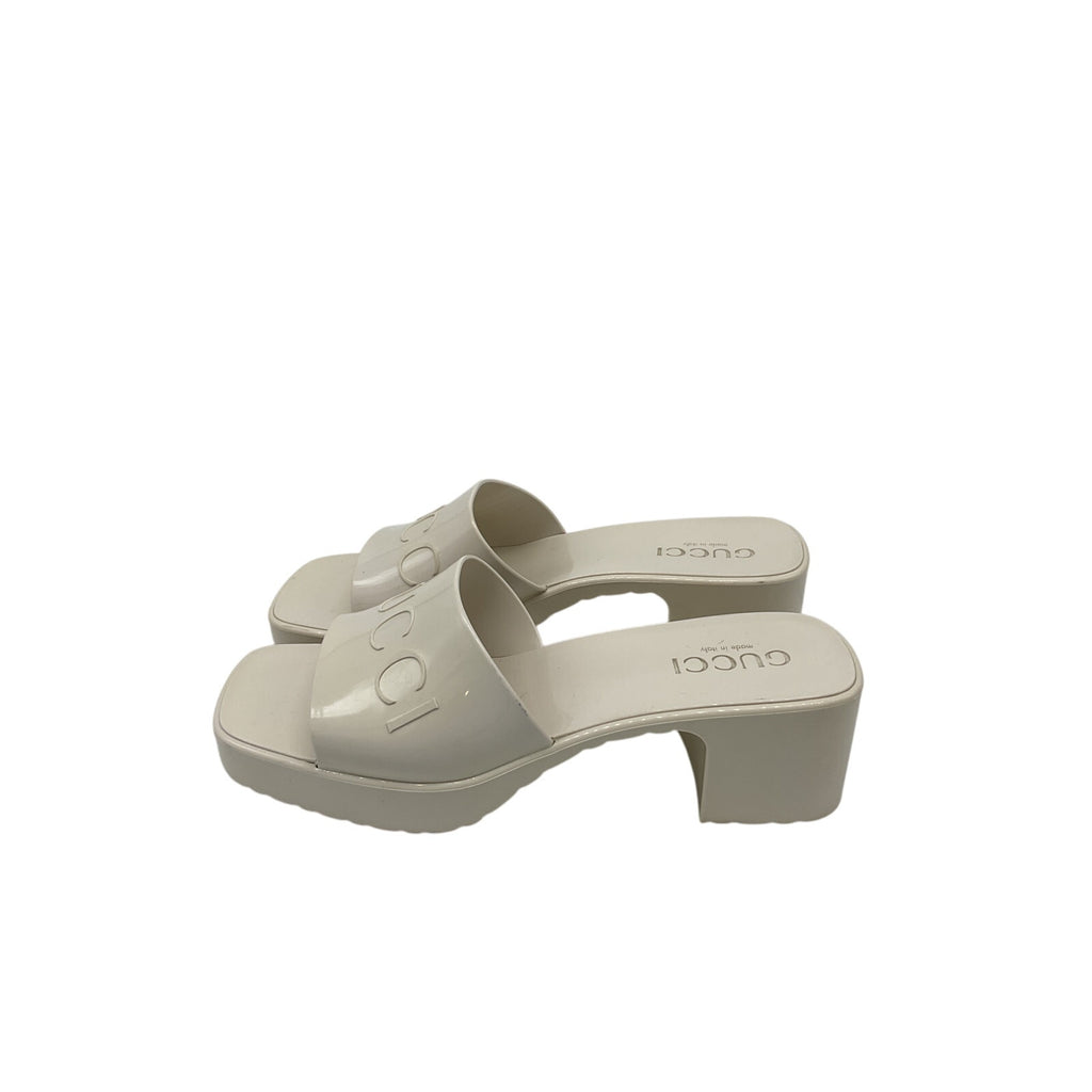 Gucci White Rubber Logo Platform Slide Sandal Size 7