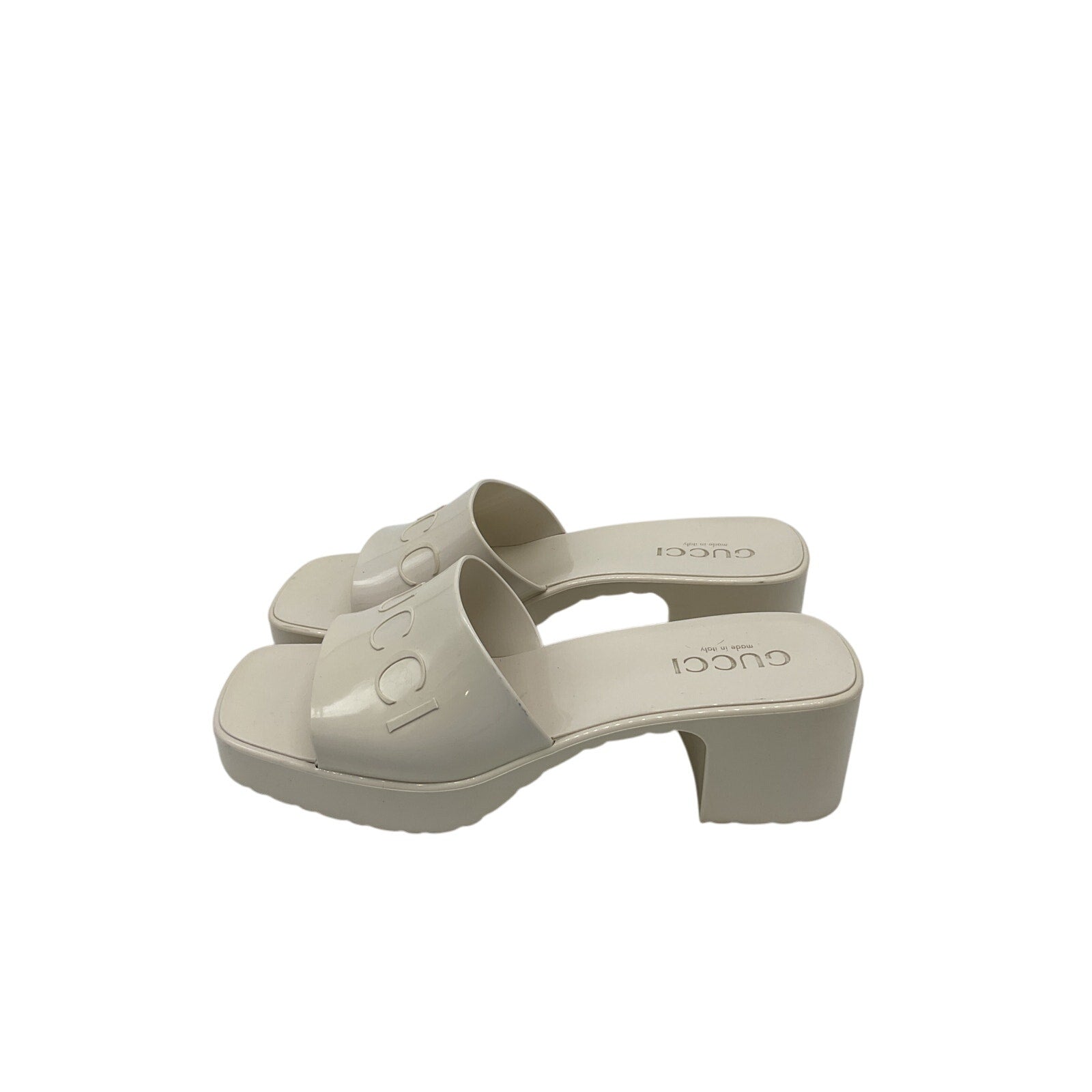 Gucci White Rubber Logo Platform Slide Sandal Size 7
