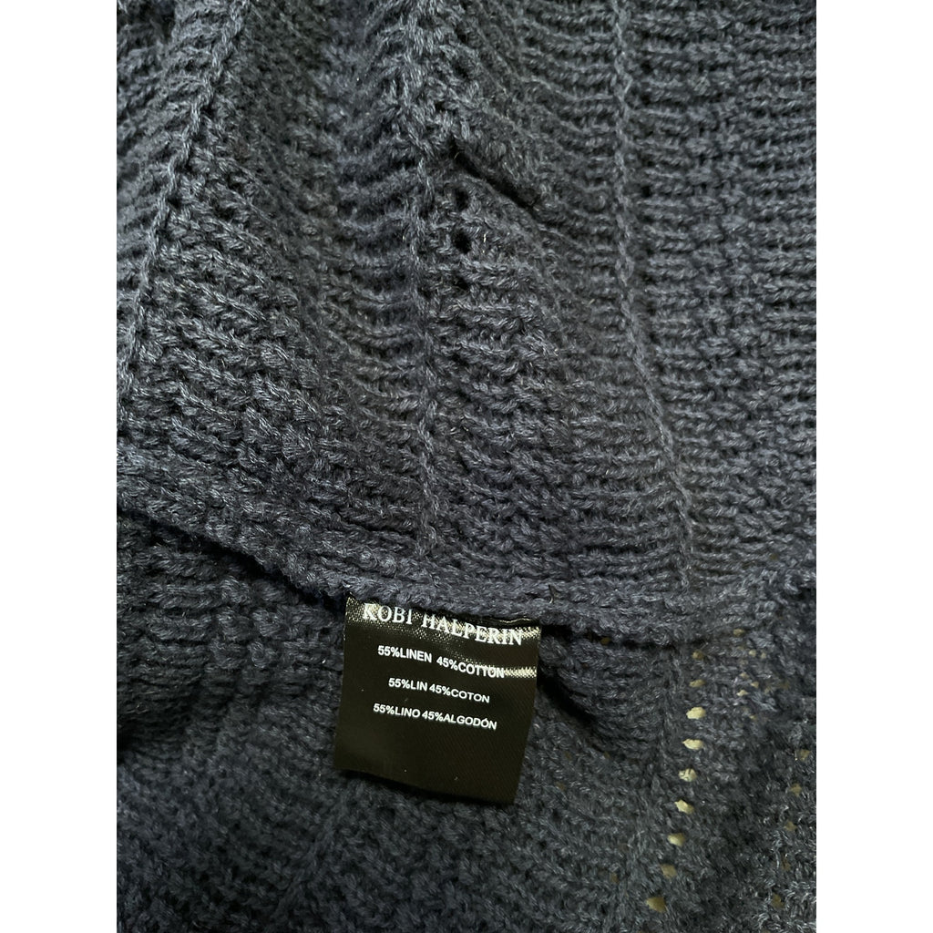 Kobi Halperin 'Taza' Blue Linen Crewneck Cardigan Sweater Size L - NWT