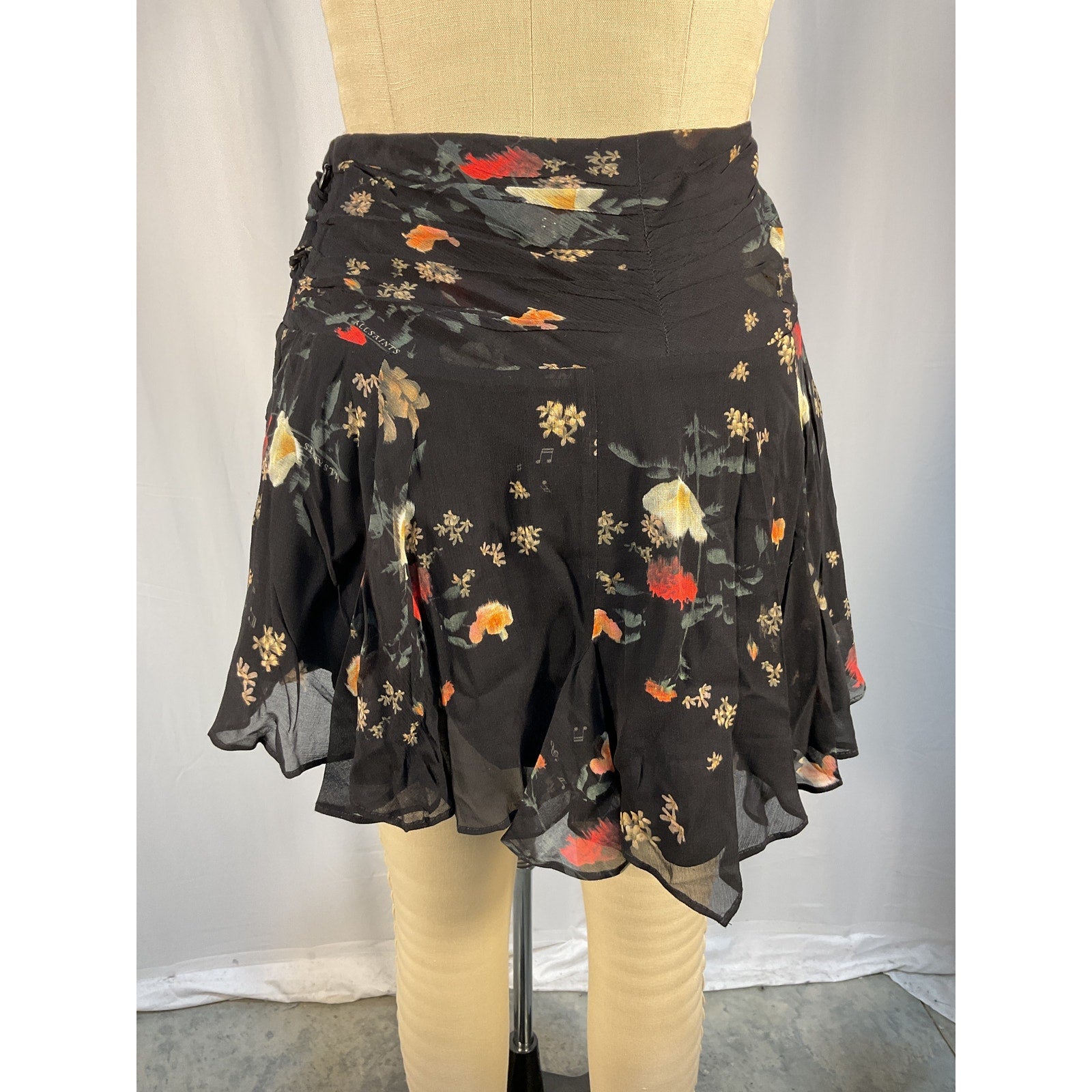 Allsaints 'Erica Kora' Black Chiffon Mini Skirt Size 6
