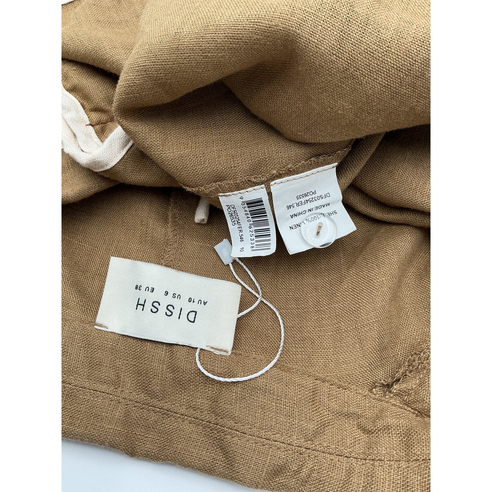 Dissh Tan Linen Shirt Size 6