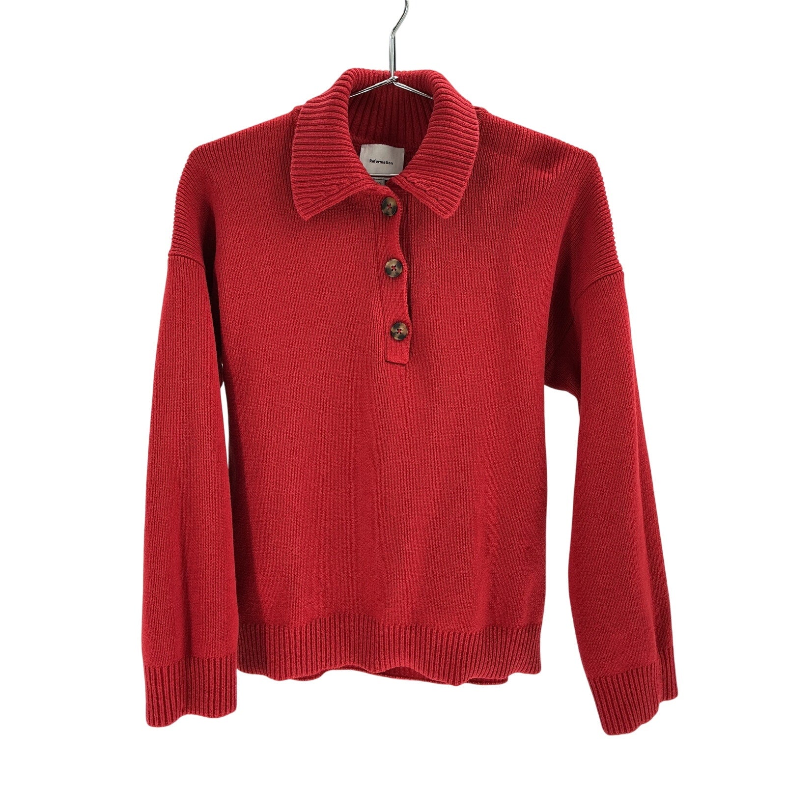 Reformation 'Brooklyn' Red Cotton Polo Sweater Size XS