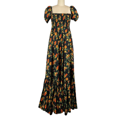 Caroline Constas Romantic Black Multi Vacation Floral Gianna Dress Size S