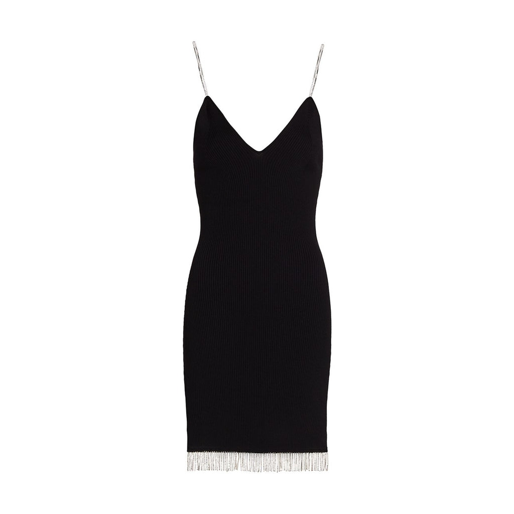 Simkhai 'Bella' Black Compact Rib Diamonte Mini Dress Size L