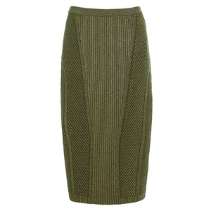 Retrofête Ribbed Metallic Military Green Posie Skirt Size Small