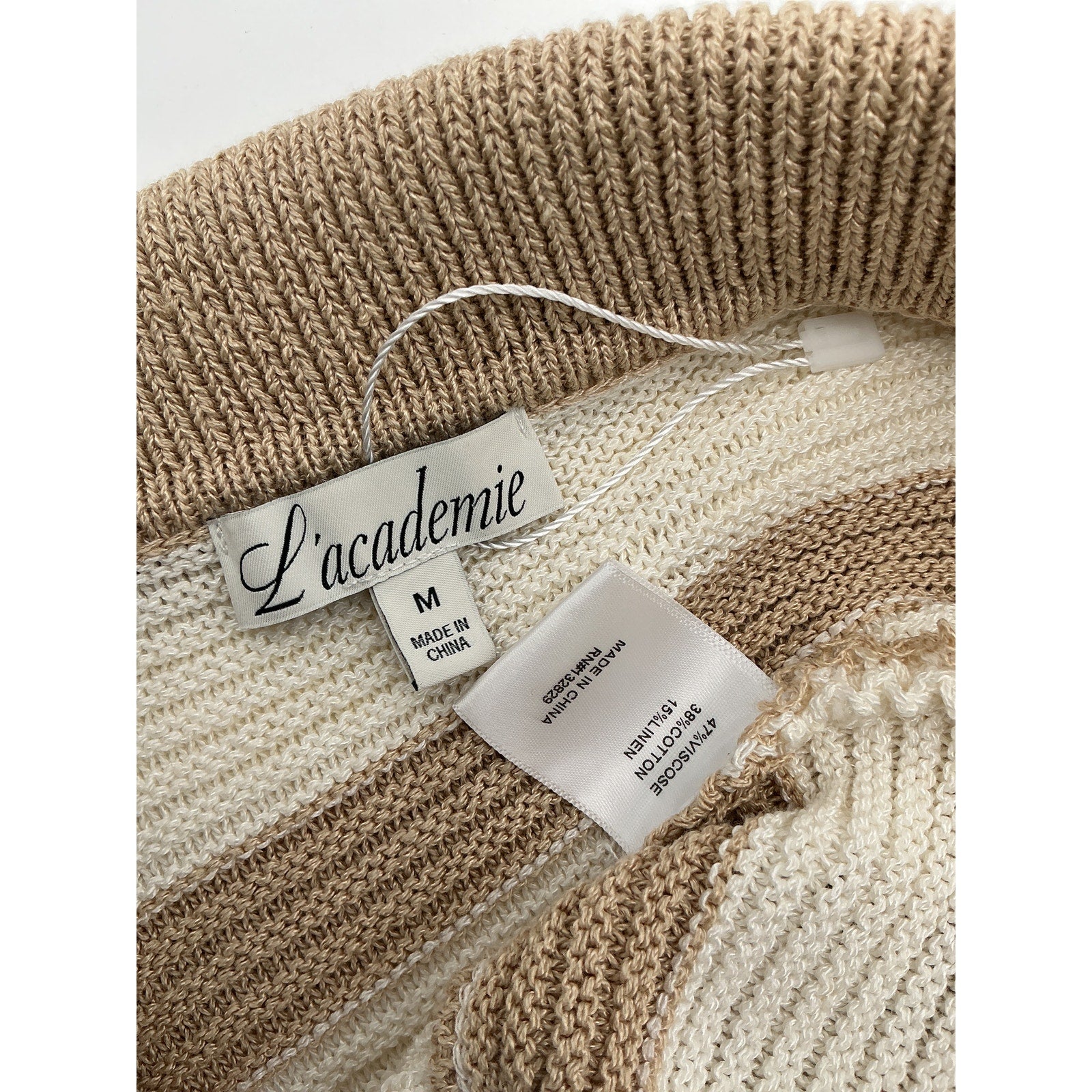 L'Academie By 'Marianna Drea' White Viscose Striped Knit Top Size M