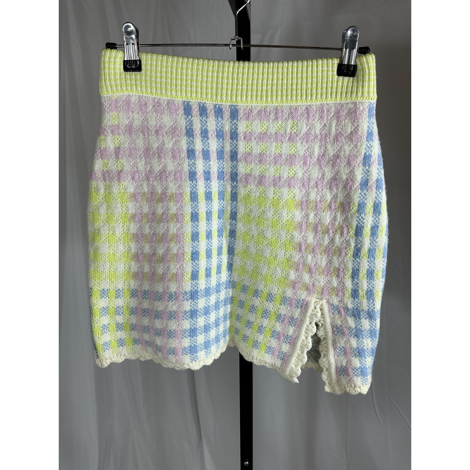Loveshackfancy 'Pawley' Green Nylon Check Mini Skirt Size XS