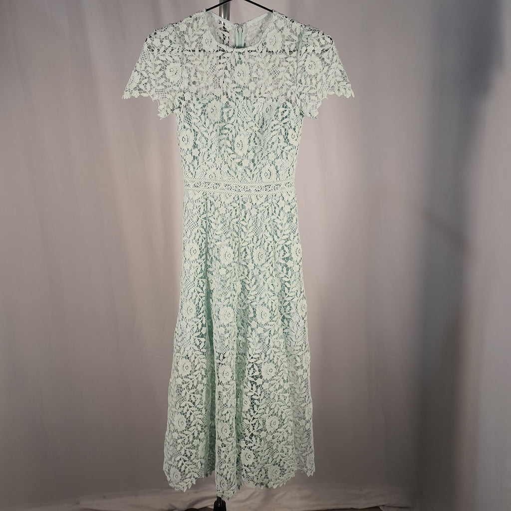 Self-Portrait 'Rose' Green Floral Lace Short Sleeve Midi Dress Size 4