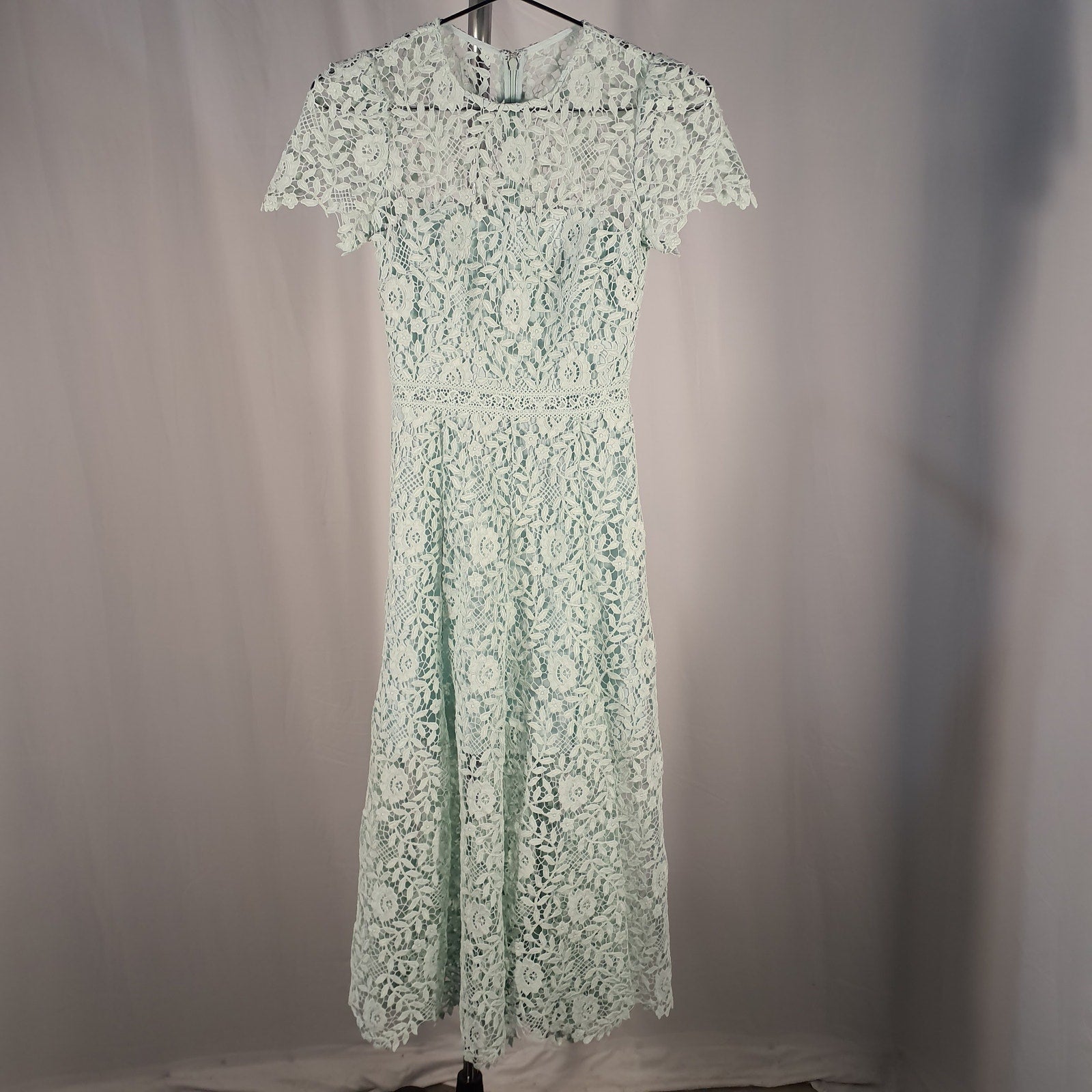 Self-Portrait 'Rose' Green Floral Lace Short Sleeve Midi Dress Size 4