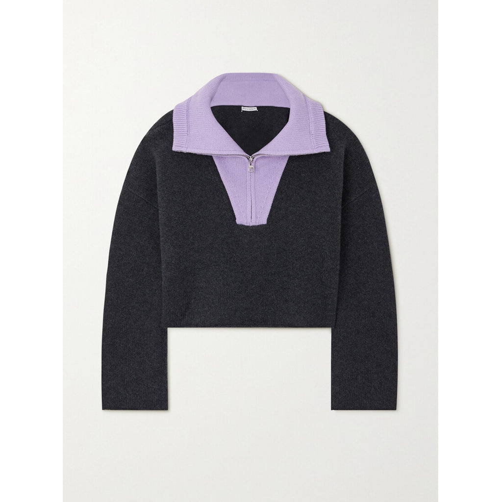 Jw Anderson Cropped Grey Wool Two-Tone Wool And Cashmere-Blend Sweater Size XXS