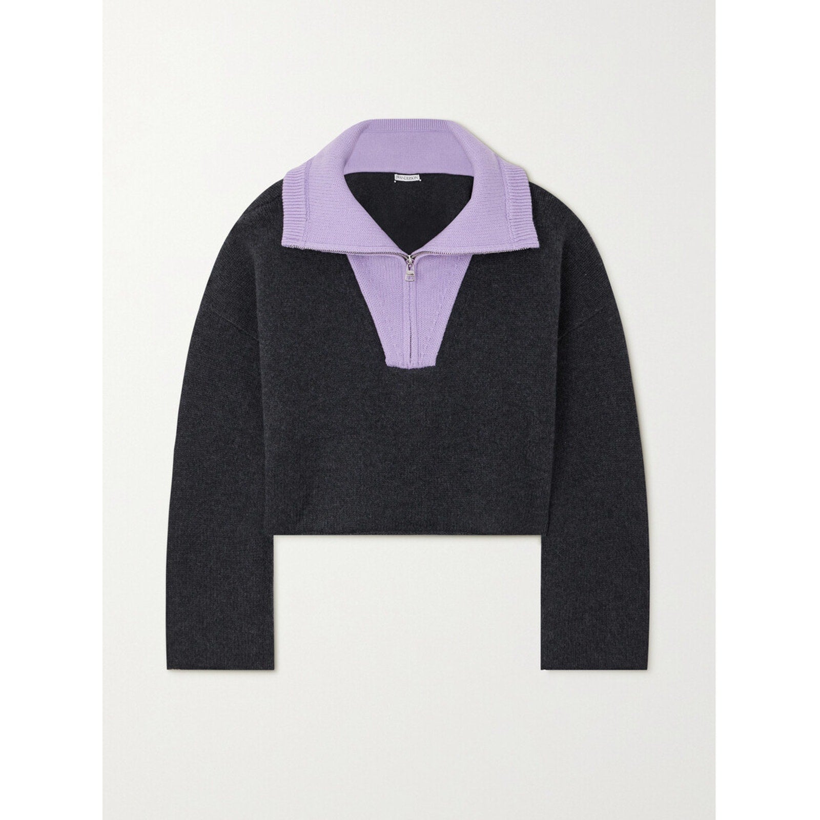 Jw Anderson Cropped Grey Wool Two-Tone Wool And Cashmere-Blend Sweater Size XXS