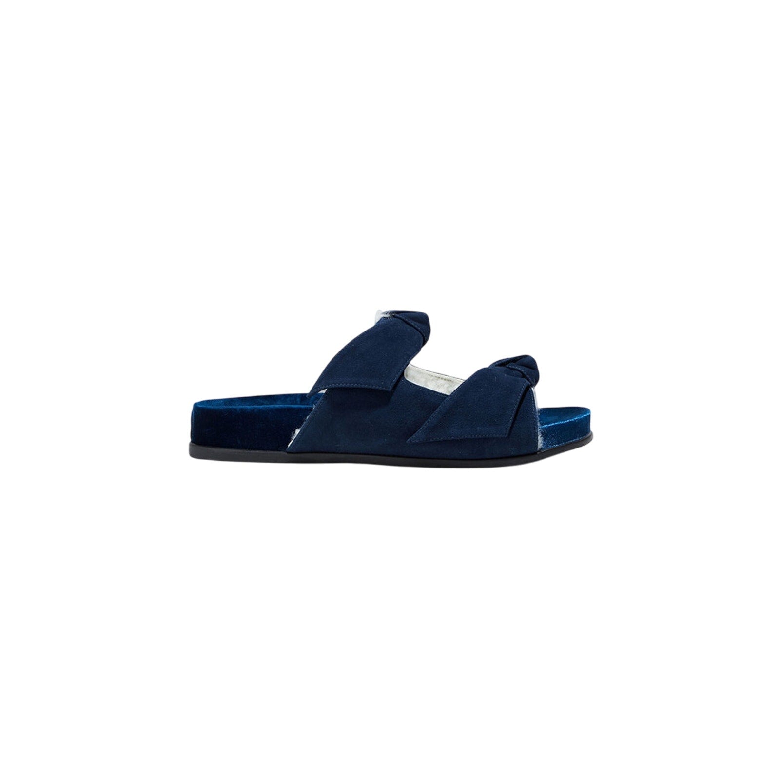 Alexandre Birman 'Clarita' Blue Bow-Embellished Shearling-Lined Suede Slides Size 7.5