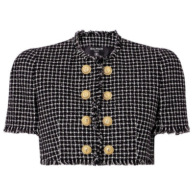 Balmain Cropped Black Tweed Jacket Size 36 FR / US 2