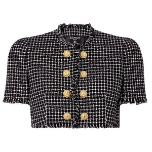 Balmain Cropped Black Tweed Jacket Size 36 FR / US 2