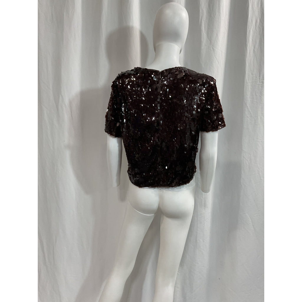 Staud 'Quincy' Brown Short Sleeve Top Size S