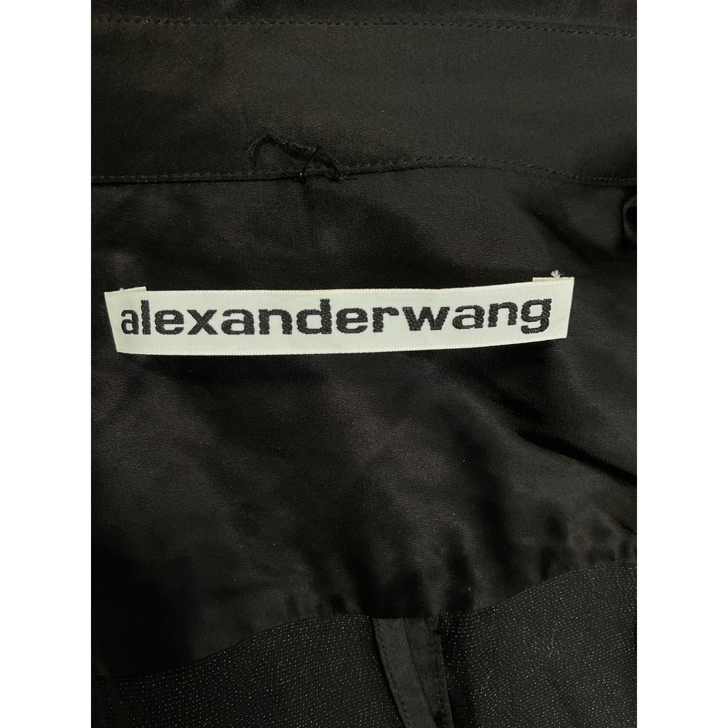 Alexander Wang 'Ruched' Black Crinkled-Satin Mini Shirt Dress Size 4