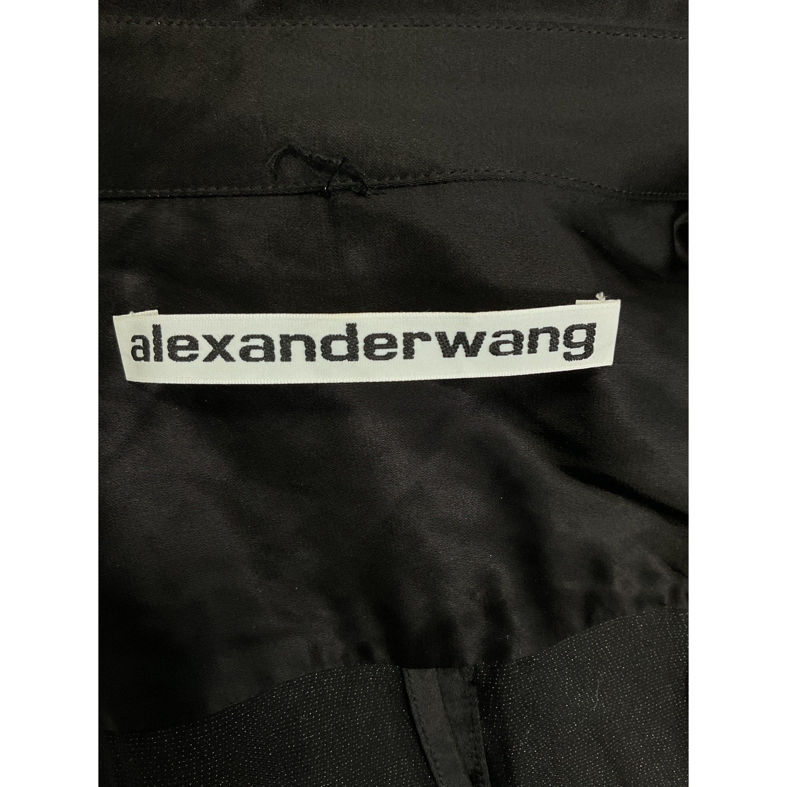 Alexander Wang 'Ruched' Black Crinkled-Satin Mini Shirt Dress Size 4