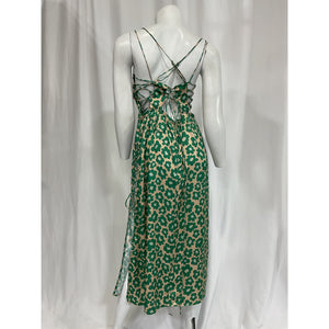 For Love & Lemons 'Lincoln' Green Sateen Midi Dress Size L
