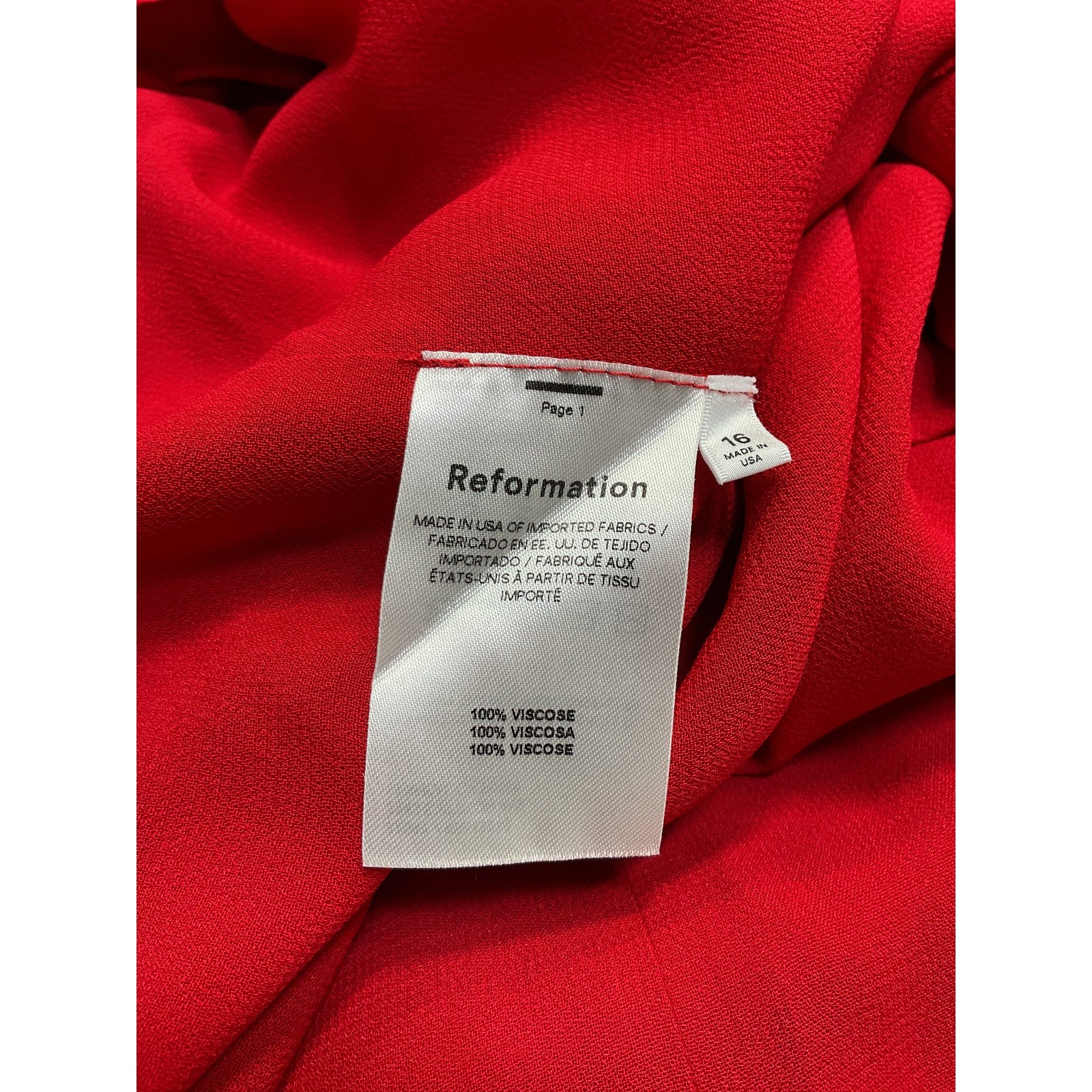 Reformation 'Juliette' Red Dress Size 16