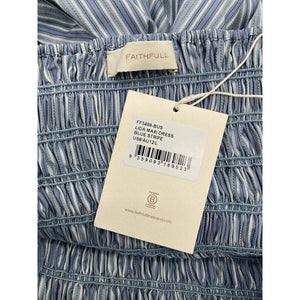 Faithfull The Brand Smocked Blue Stripe Lida Maxi Dress Size L NWT