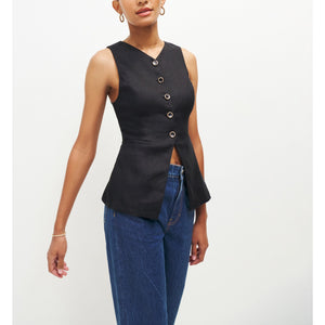 Reformation 'Aspen' Black Linen Top Size 2