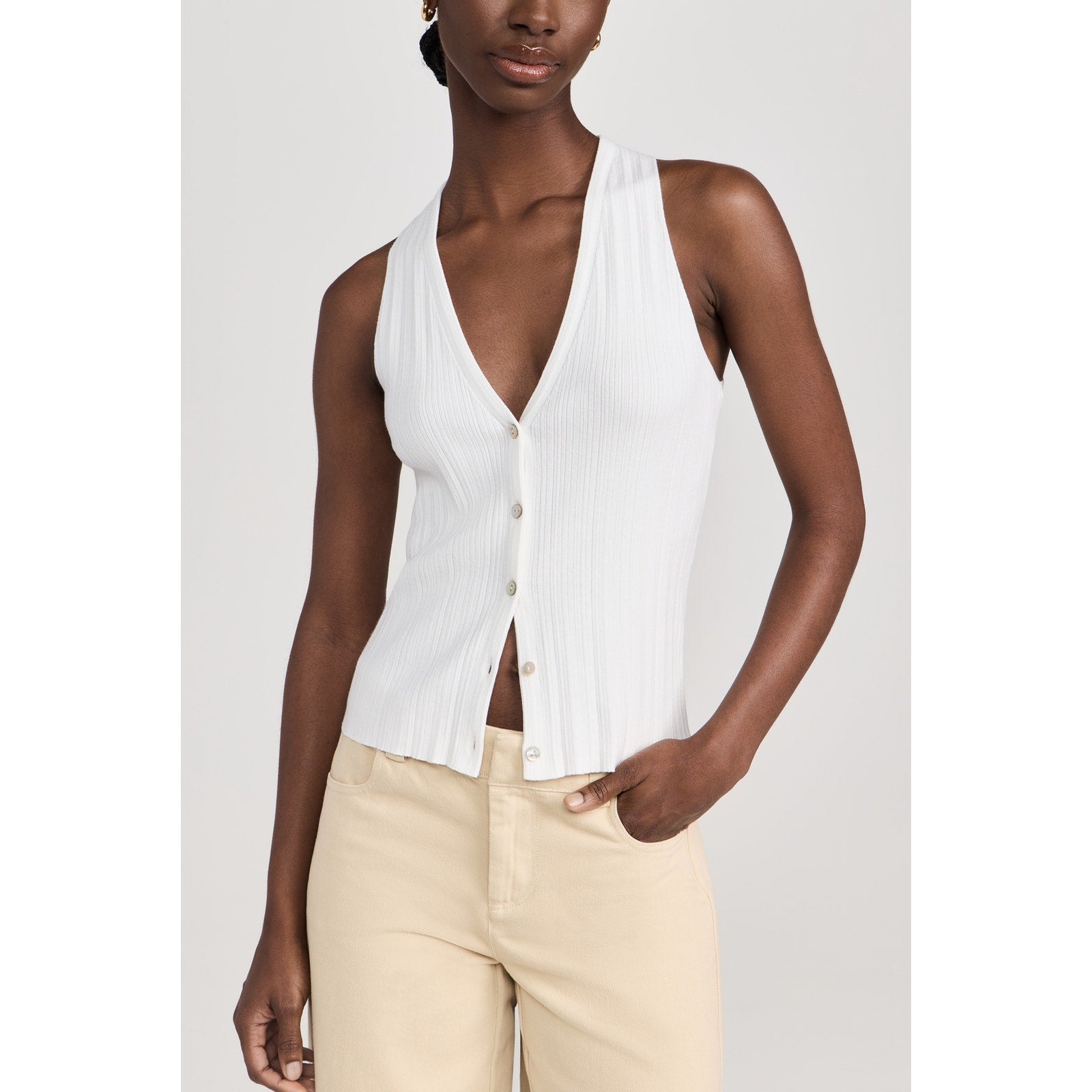 Vince Button White Cotton Tank Top Size S