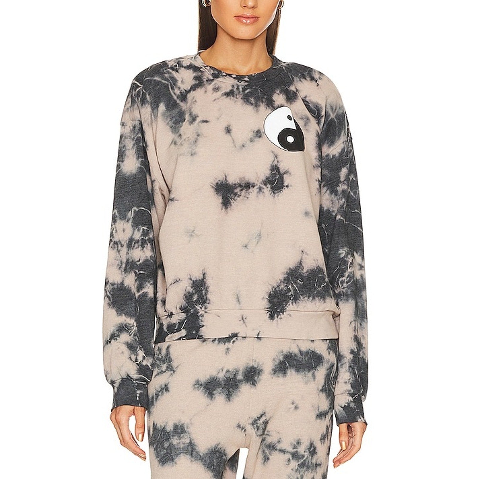 Aviator Nation Tan Cotton Hand Dyed Yin Yang Crew Sweatshirt Size M