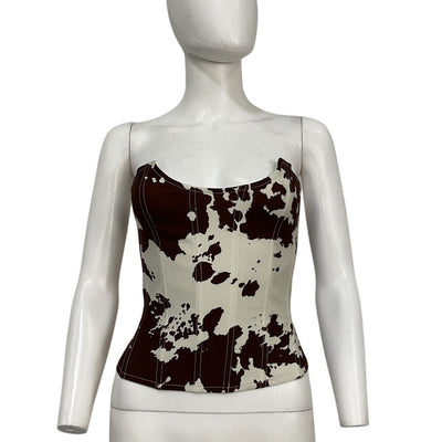 Miaou Cow Print Brown Leia Corset Top Size XS