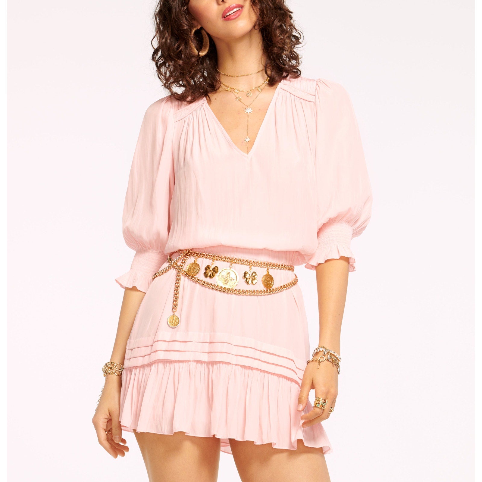 Ramy Brook 'Barnus' Pink Puff Sleeve Mini Dress Size XS
