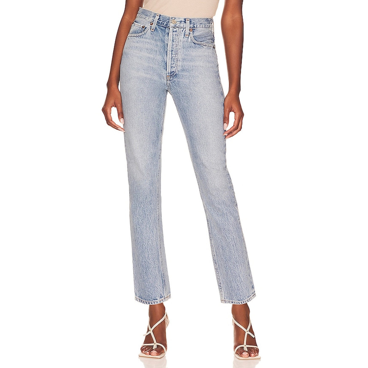 Agolde 'Riley' Blue Cotton High Rise Straight Crop Denim Jean Size 26