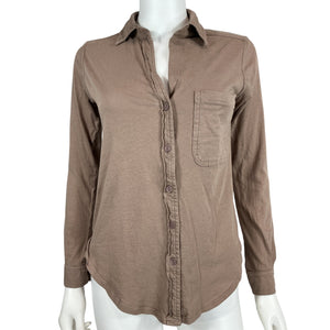 Bobi Lightweight Tan Jersey Button Up Shirt Size XS