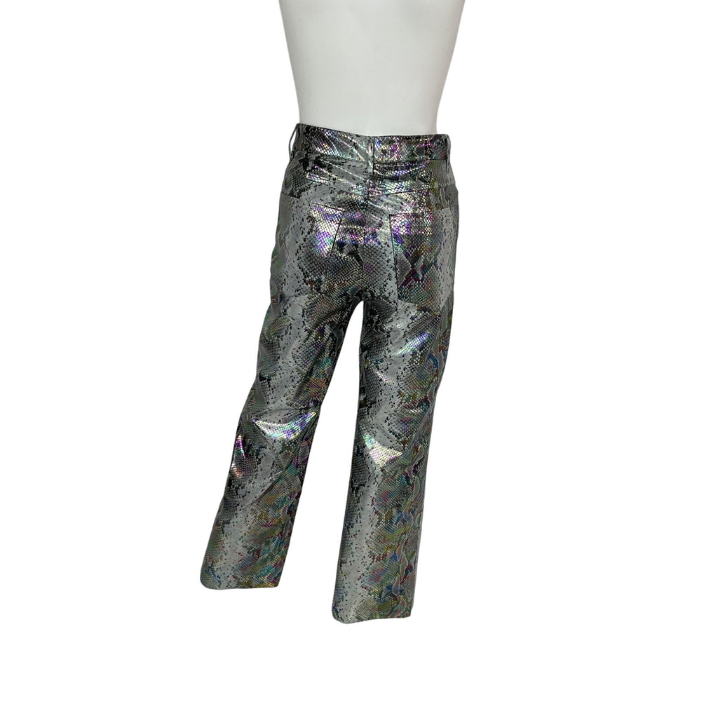 Rotate Birger Christensen Silver Viscose Snake Pu Straight Pants Size 34
