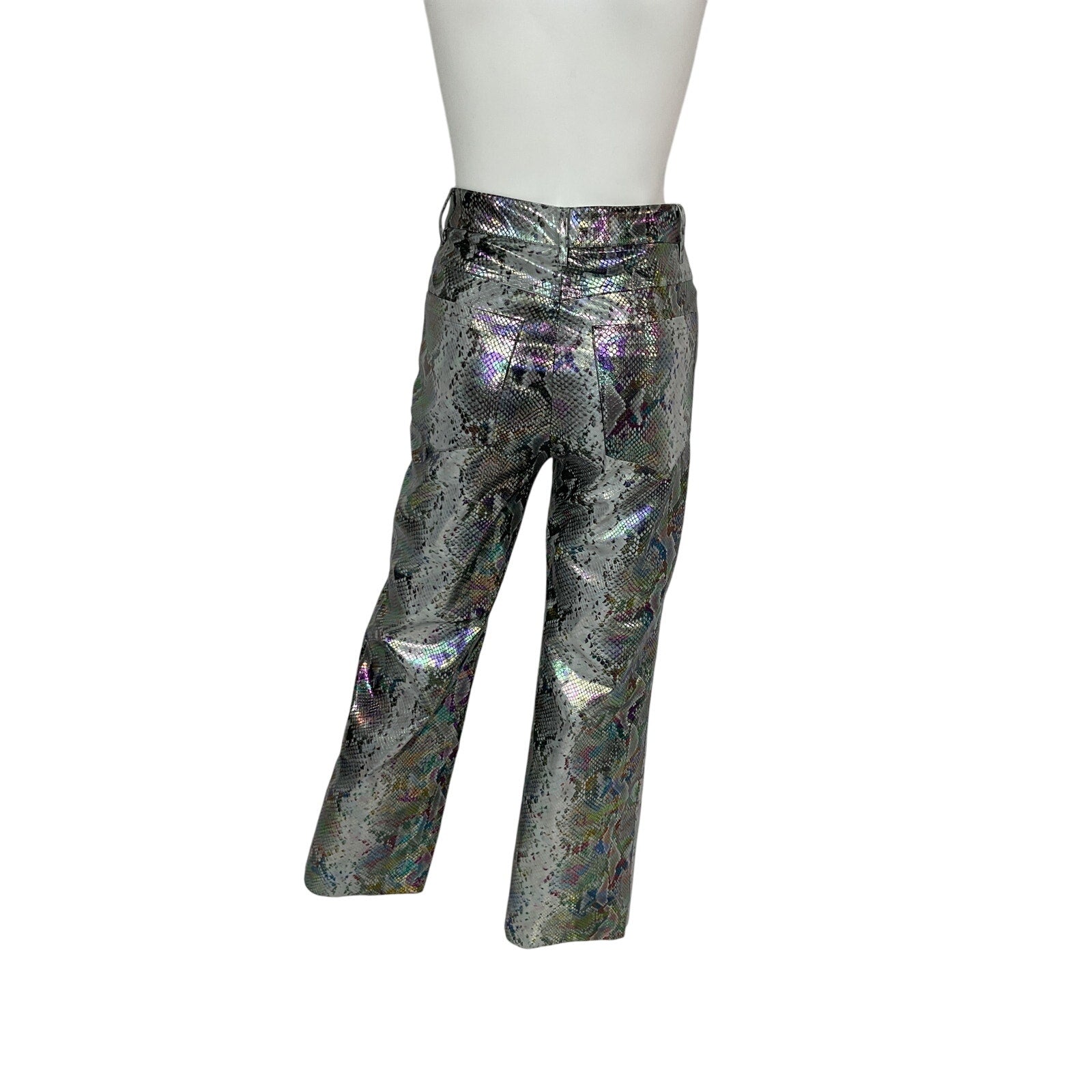 Rotate Birger Christensen Silver Viscose Snake Pu Straight Pants Size 34