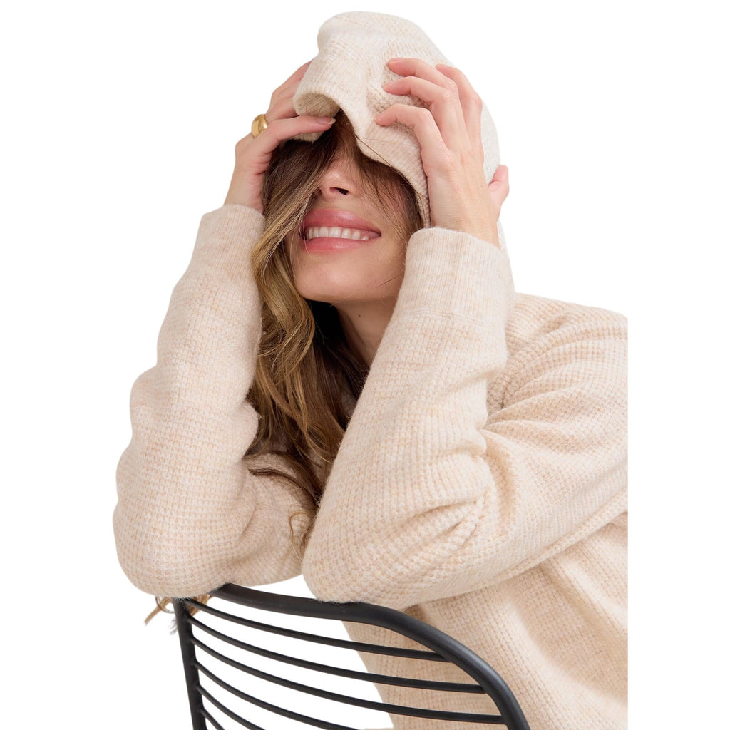 Hatch 'The Cozy' Beige Acrylic Waffle Hoodie Size 2