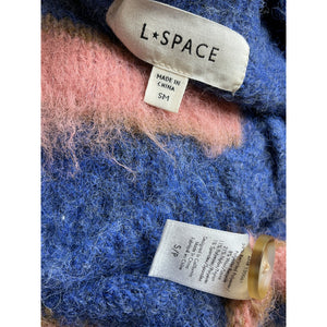 L Space Fuzzy Blue And Pink Montauk Stripe Cardigan Sweater Size S