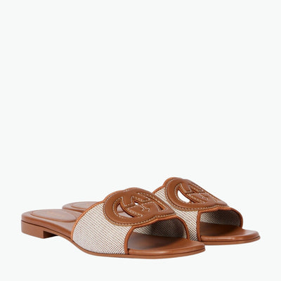 Gucci Interlocking G Brown Leather-Trimmed Slides Size 9