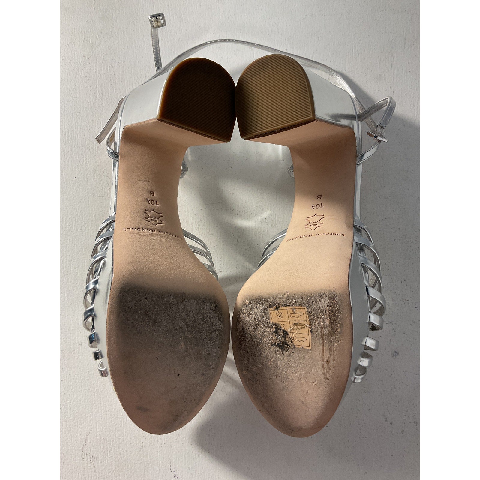 Loeffler Randall 'Rivka' Silver Mirrored-Leather Platform Sandals Size 10.5
