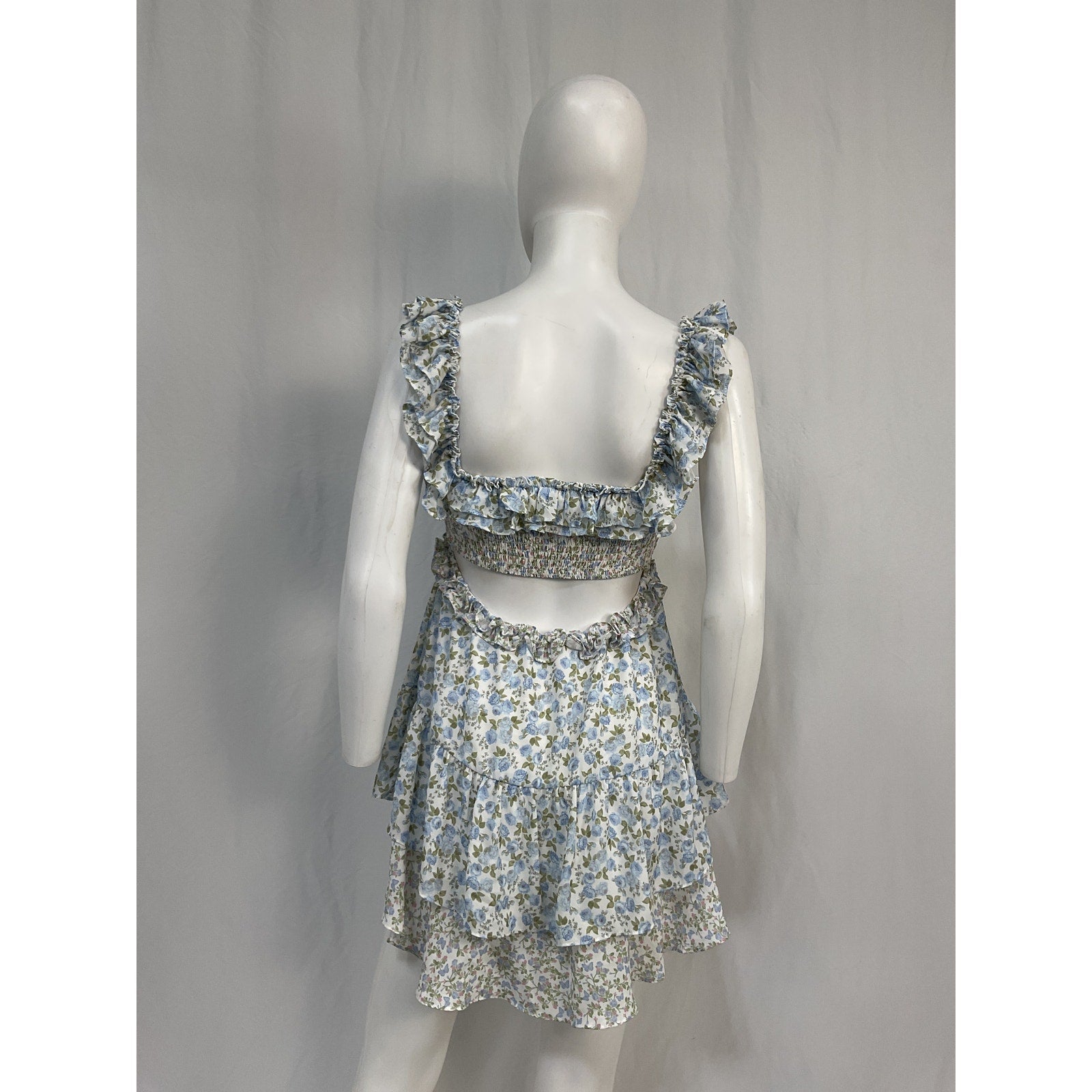 For Love & Lemons 'Riley' Blue Polyester Mini Dress Size XS