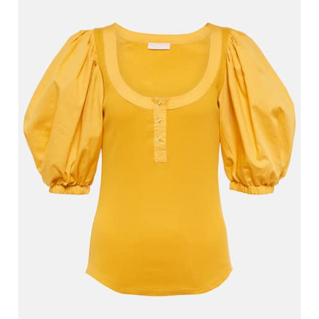 Ulla Johnson 'Janette' Yellow Cotton Jersey And Poplin Top Size S