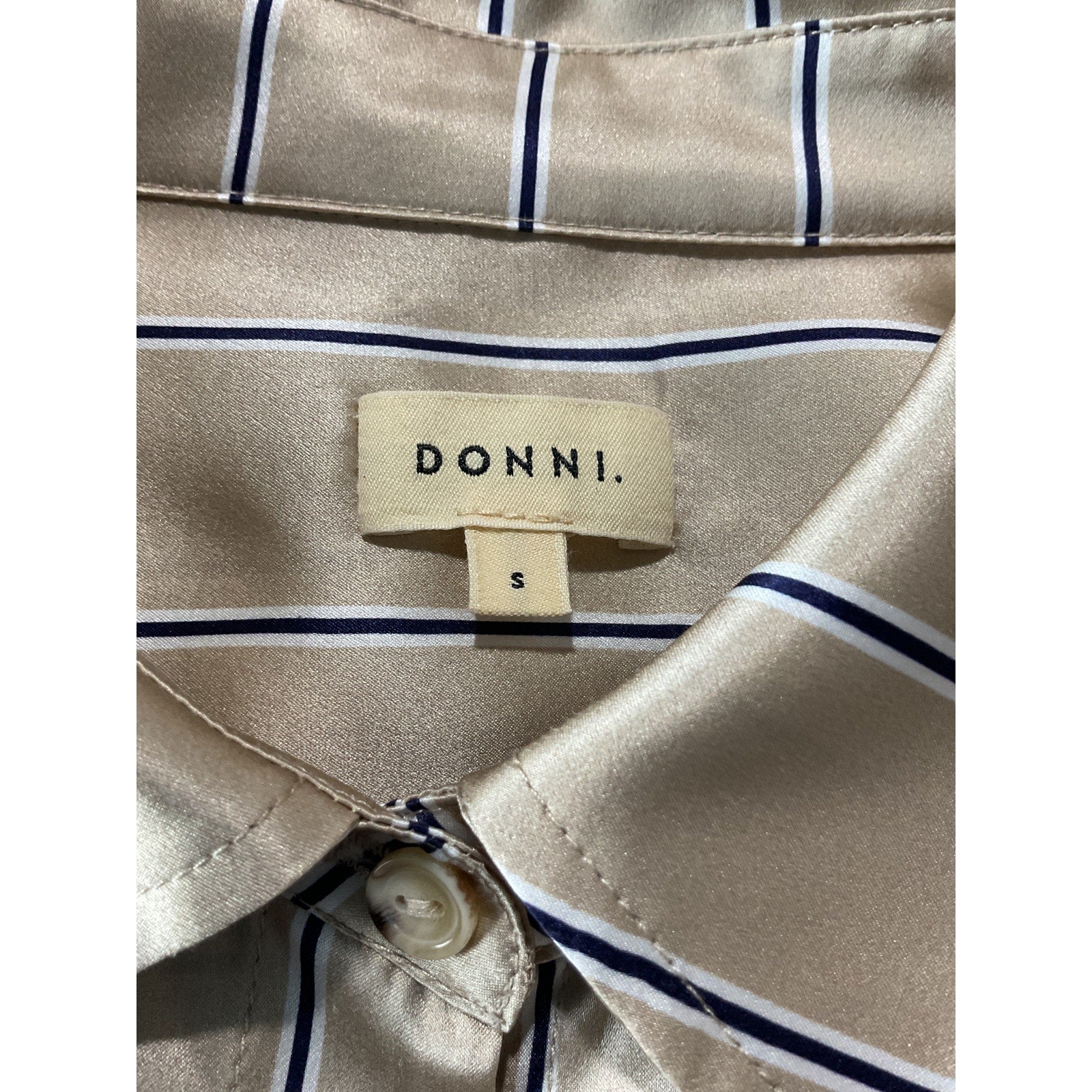 Donni. The Silk Beige Silk Pinstripe Shirt Size S