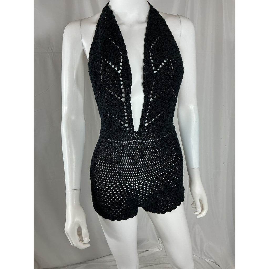 Alix Pinho 'Renewal' Black Cotton Crocheted Cotton Playsuit And Maxi Skirt Set Size XS