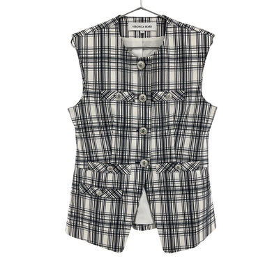 Veronica Beard Plaid Ivory Navy Tamara Size 10 Vest