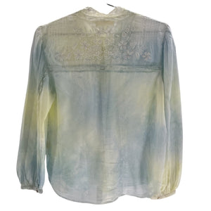 LoveShackFancy Hand Dyed Apple Green And Light Blue Ronda Blouse Size M