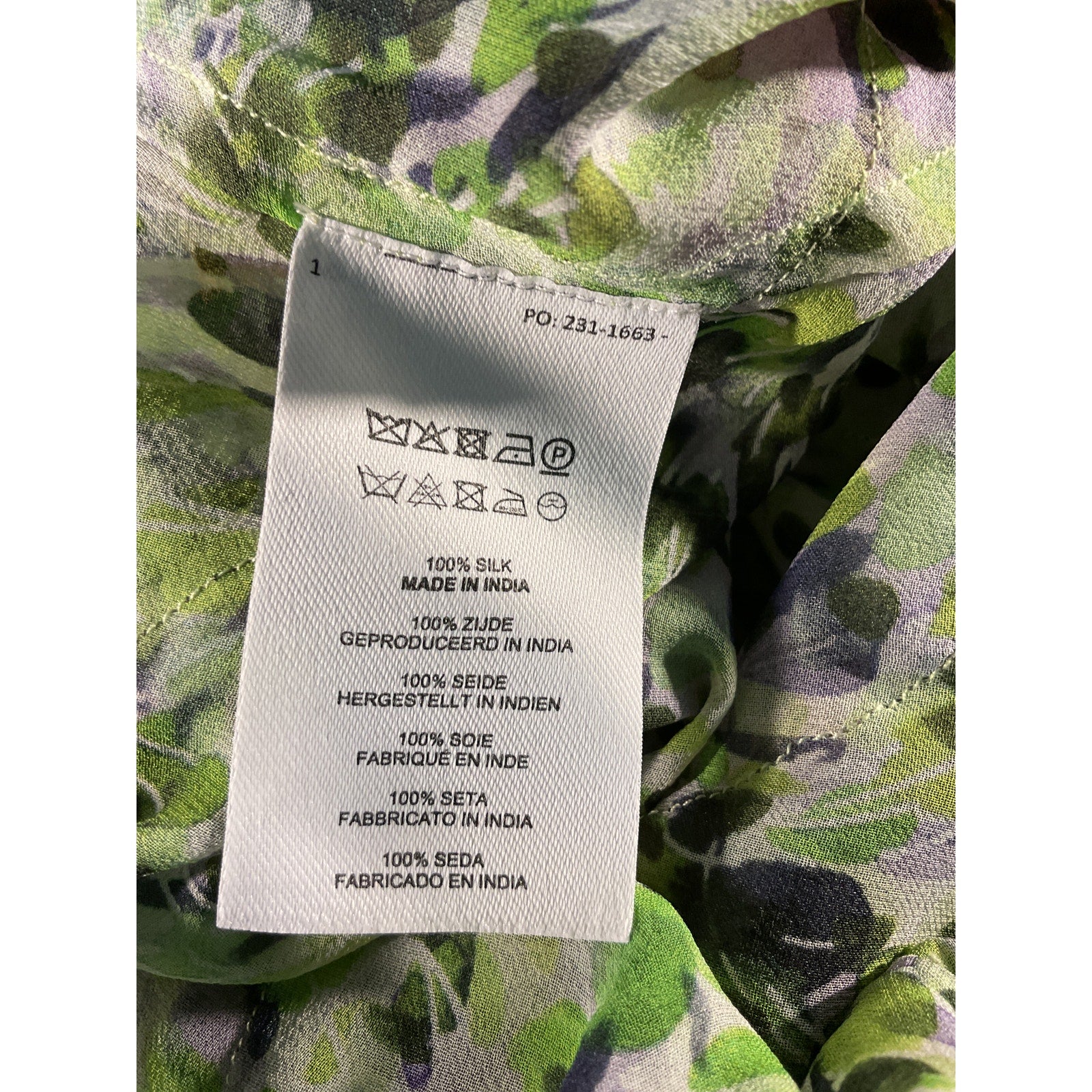 Dries Van Noten 'Asymmetric' Green Ruffled Frayed Floral-Print Silk-Crepon Top Size 2