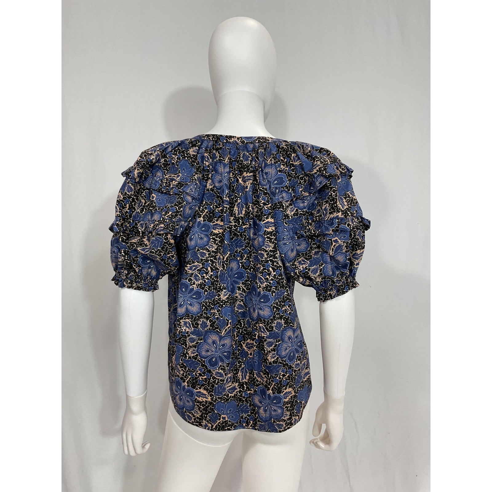 Ulla Johnson Blue Floral Print V-Neck Blouse Size 4
