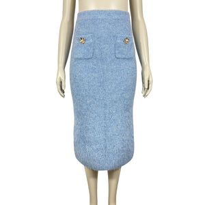 Self-Portrait Embellished Metallic Blue Midi Skirt Size Small