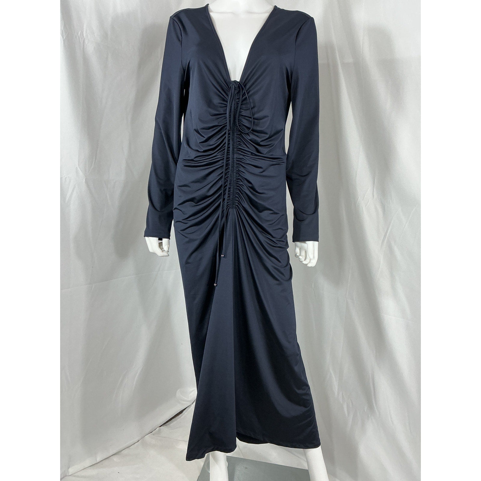 Veronica Beard 'Gilbert' Blue Ruched Stretch-Jersey Halterneck Midi Dress Size US 12